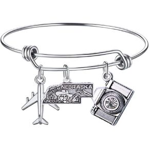 Travel Bracelet US Map Charm and State Map Charm Expandable Wire Bracelet Necessary Gift for Travellers