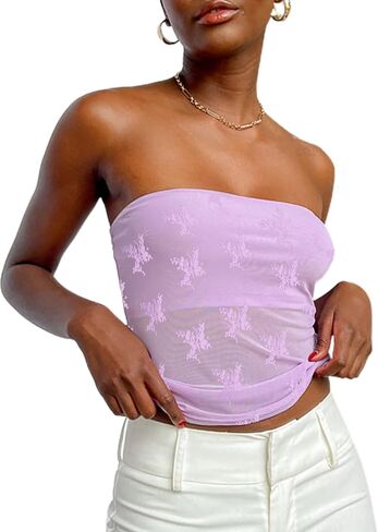 CSDAJIO Women's Sexy Sheer Mesh Tube Top Strapless Bandeau Tops See Through Going Out Crop Top in Saudi Arabia