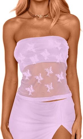 CSDAJIO Women's Sexy Sheer Mesh Tube Top Strapless Bandeau Tops See Through Going Out Crop Top in Saudi Arabia