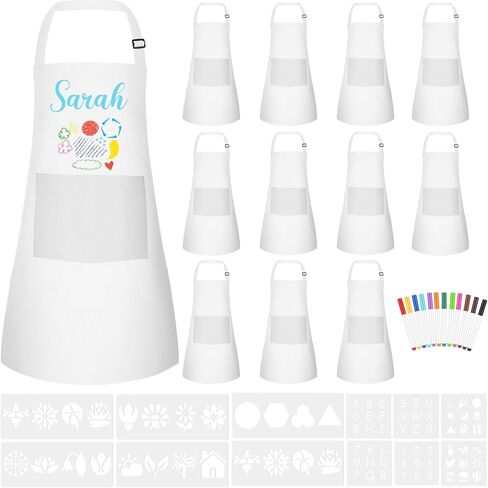Morcheiong 6/12/24 Pack Adjustable Kid Apron Children Apron with Colored Pen and Craft Template Children Painting Apron-White in Saudi Arabia
