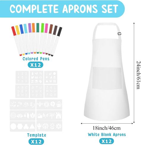 Morcheiong 6/12/24 Pack Adjustable Kid Apron Children Apron with Colored Pen and Craft Template Children Painting Apron-White in Saudi Arabia