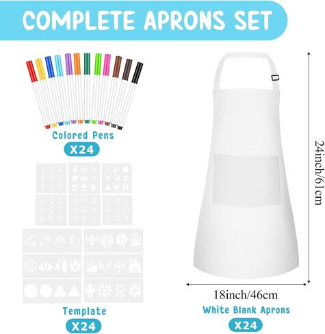 Morcheiong 6/12/24 Pack Adjustable Kid Apron Children Apron with Colored Pen and Craft Template Children Painting Apron-White in Saudi Arabia