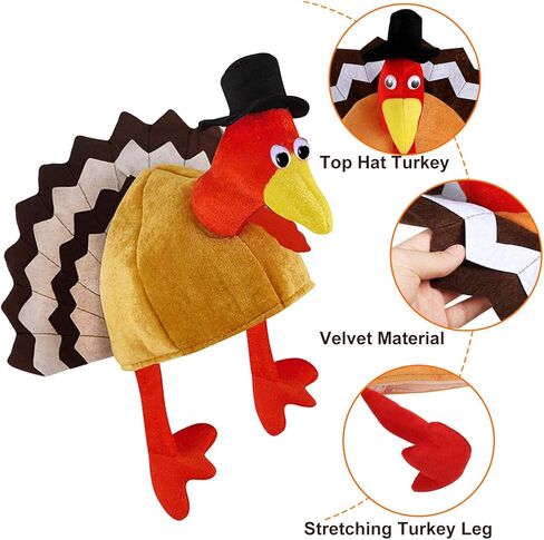 TURNMEON 2 Pack Thanksgiving Turkey Hats, Turkey Novelty Costume Hats, Thanksgiving Party Dress up Accessories Hat in Kuwait