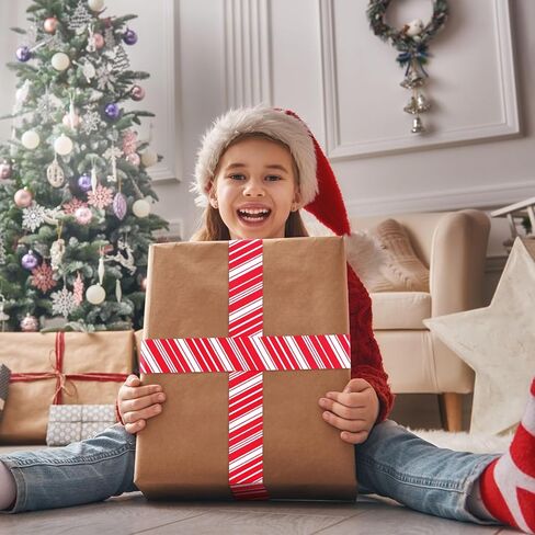 شريط تعبئة عيد الميلاد، شريط أحمر أبيض مطبوع، شريط تغليف ديكور عيد الميلاد، شريط تزيين أبيض أحمر لديكور تغليف صندوق هدايا عيد الميلاد، 1.77 بوصة × 109 ياردة in Saudi Arabia