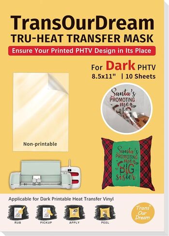 TransOurDream Tru-Heat Transfer Mask for Dark Printable Heat Transfer Vinyl (10 Sheets, 8.5x11) Clear Iron on Transfer Tape for Printable HTV Vinyl in Saudi Arabia