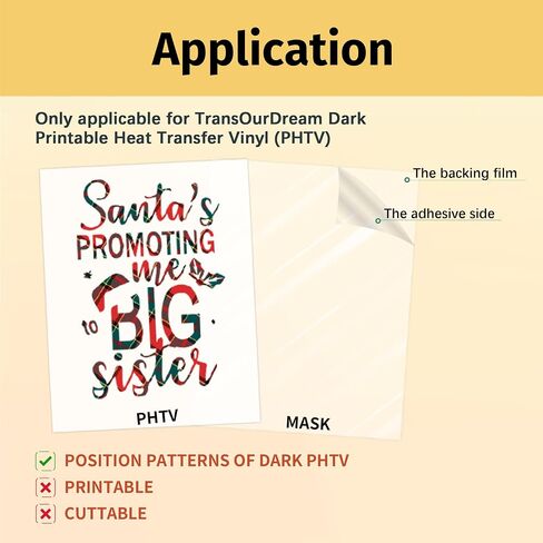 TransOurDream Tru-Heat Transfer Mask for Dark Printable Heat Transfer Vinyl (10 Sheets, 8.5x11) Clear Iron on Transfer Tape for Printable HTV Vinyl in Saudi Arabia