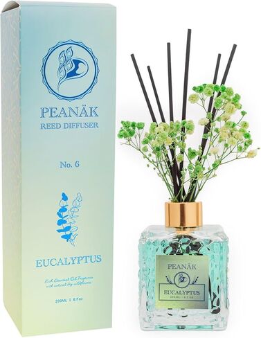 مجموعة موزع روائح القصب من PEANÄK - زيت معطر بالورود 6.7 أونصة (200 مل) - زهور محفوظة حقيقية وزجاجة زجاجية مصممة - ديكور رف الحمام للمنزل والمكتب، رائحة تدوم طويلاً مع 6 أعواد من القصب in Kuwait