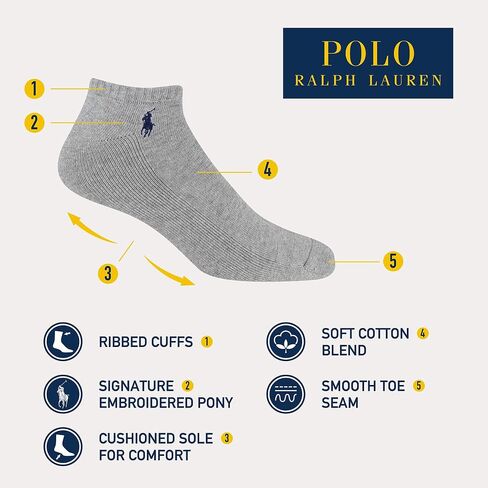 POLO RALPH LAUREN Men's Classic Sport Solid Low Cut Socks-6 Pair Pack-Athletic Cushioned Cotton in Saudi Arabia