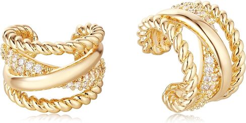 MTMY Gold Ear Cuff Earring for Women 14K Gold Plated Cubic Zirconia Non-Pierced Clip on Cartilage Chunky Ear Cuffs Hypoallergenic Jewelry in Saudi Arabia