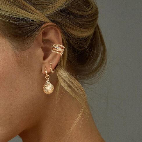 MTMY Gold Ear Cuff Earring for Women 14K Gold Plated Cubic Zirconia Non-Pierced Clip on Cartilage Chunky Ear Cuffs Hypoallergenic Jewelry in Saudi Arabia