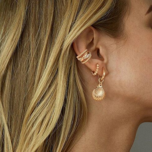 MTMY Gold Ear Cuff Earring for Women 14K Gold Plated Cubic Zirconia Non-Pierced Clip on Cartilage Chunky Ear Cuffs Hypoallergenic Jewelry in Saudi Arabia