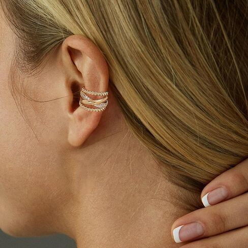 MTMY Gold Ear Cuff Earring for Women 14K Gold Plated Cubic Zirconia Non-Pierced Clip on Cartilage Chunky Ear Cuffs Hypoallergenic Jewelry in Saudi Arabia