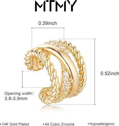 MTMY Gold Ear Cuff Earring for Women 14K Gold Plated Cubic Zirconia Non-Pierced Clip on Cartilage Chunky Ear Cuffs Hypoallergenic Jewelry in Saudi Arabia