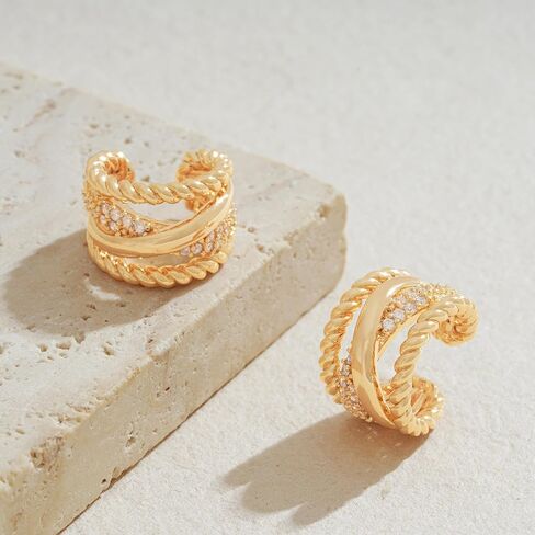MTMY Gold Ear Cuff Earring for Women 14K Gold Plated Cubic Zirconia Non-Pierced Clip on Cartilage Chunky Ear Cuffs Hypoallergenic Jewelry in Saudi Arabia