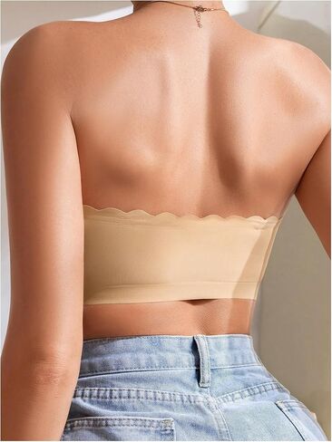 WDIRARA Women's Strapless Front Closure Bra Non-Slip Padded Bandeau Bras Wavy Trim Seamless Tube Top Bralette in Saudi Arabia