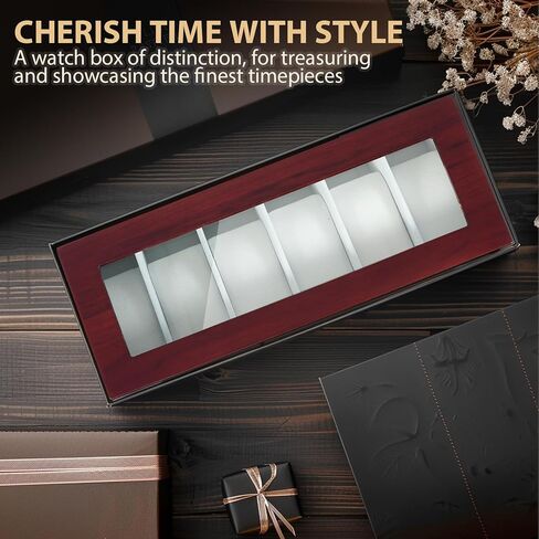 Watch Box, Watch Case for Men 6 Slot Wooden Watch Display Storage Case with HD Tempered Glass Lid Watch Holder Organizer for Men Black in Saudi Arabia