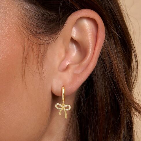 Gold Earrings for Women Trendy Bow Earrings 14K Gold Plated/Silver Hoops Simple Bow Twist Gold Huggie Hoop Earrings Dainty Cubic Zirconia Bow Hoop Earrings for Women Jewelry in Kuwait