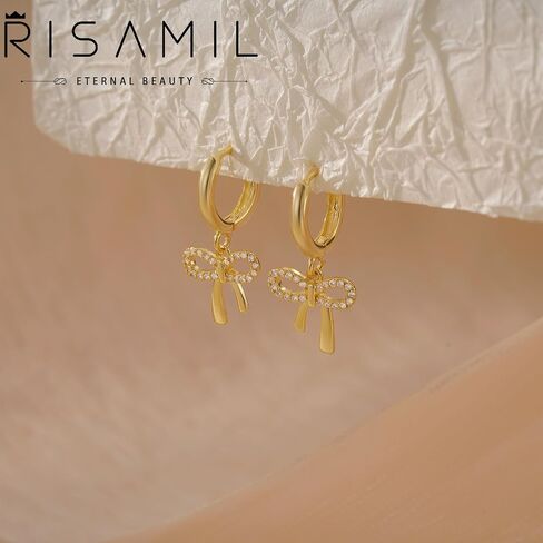 Gold Earrings for Women Trendy Bow Earrings 14K Gold Plated/Silver Hoops Simple Bow Twist Gold Huggie Hoop Earrings Dainty Cubic Zirconia Bow Hoop Earrings for Women Jewelry in Kuwait