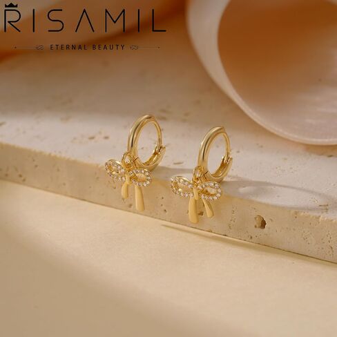 Gold Earrings for Women Trendy Bow Earrings 14K Gold Plated/Silver Hoops Simple Bow Twist Gold Huggie Hoop Earrings Dainty Cubic Zirconia Bow Hoop Earrings for Women Jewelry in Kuwait