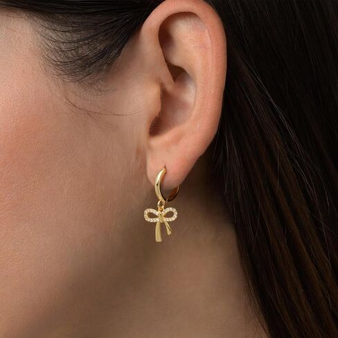 Gold Earrings for Women Trendy Bow Earrings 14K Gold Plated/Silver Hoops Simple Bow Twist Gold Huggie Hoop Earrings Dainty Cubic Zirconia Bow Hoop Earrings for Women Jewelry in Kuwait
