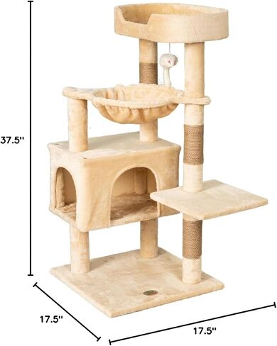 Go Pet Club Everyday Value 37in Cat Tree Tower Cat Condo مريح جثم كبير، أعمدة خدش، فأر متدلي وأرجوحة، برج لعب للقطط والقطط، بيج in Saudi Arabia