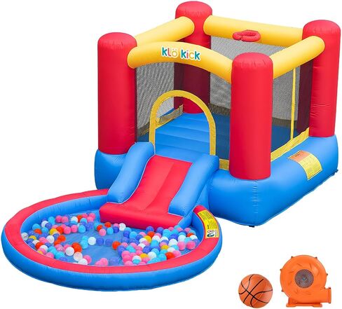 Indoor Bounce House for Kids 3-6 with Ball Pit Pool with Blower, Inflatable Jumping House with Water Slide for Outdoor Playground Party, Built-in Basketball Hoop, 250 LBS Capacity (Green) in Saudi Arabia