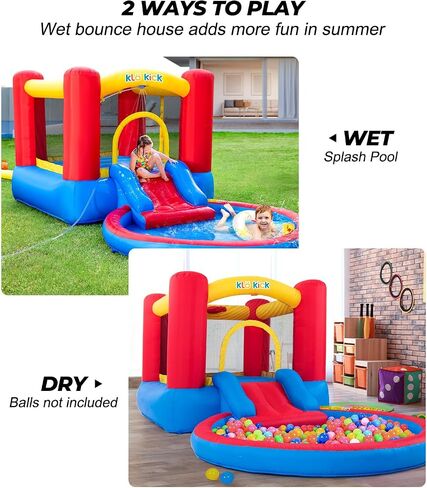 Indoor Bounce House for Kids 3-6 with Ball Pit Pool with Blower, Inflatable Jumping House with Water Slide for Outdoor Playground Party, Built-in Basketball Hoop, 250 LBS Capacity (Green) in Saudi Arabia