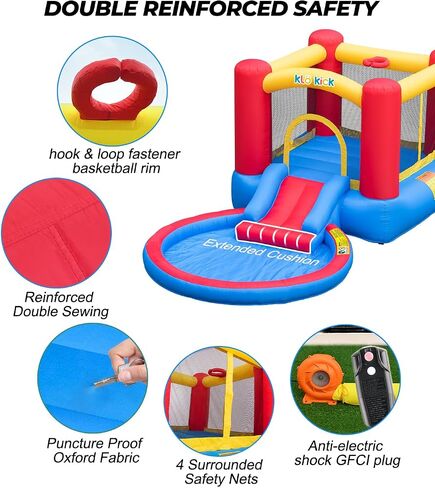 Indoor Bounce House for Kids 3-6 with Ball Pit Pool with Blower, Inflatable Jumping House with Water Slide for Outdoor Playground Party, Built-in Basketball Hoop, 250 LBS Capacity (Green) in Saudi Arabia