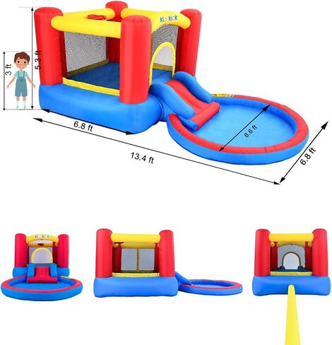 Indoor Bounce House for Kids 3-6 with Ball Pit Pool with Blower, Inflatable Jumping House with Water Slide for Outdoor Playground Party, Built-in Basketball Hoop, 250 LBS Capacity (Green) in Saudi Arabia