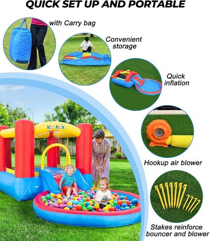 Indoor Bounce House for Kids 3-6 with Ball Pit Pool with Blower, Inflatable Jumping House with Water Slide for Outdoor Playground Party, Built-in Basketball Hoop, 250 LBS Capacity (Green) in Saudi Arabia