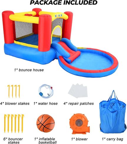 Indoor Bounce House for Kids 3-6 with Ball Pit Pool with Blower, Inflatable Jumping House with Water Slide for Outdoor Playground Party, Built-in Basketball Hoop, 250 LBS Capacity (Green) in Saudi Arabia
