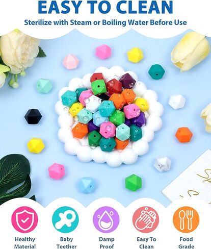 90PCS FIVEIZERO Hexagon Silicone Beads,30 Colors 14mm Silicone Beads for Keychain Making Kit,Lanyard Making,Keychains,and Craft Projects,Premium Silicone Bead Kit for DIY Enthusiasts in Saudi Arabia