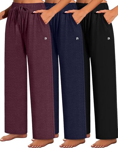 Neer 3 Pack Women's Wide Leg Pants High Waist Sweatpants Yoga Palazzo Drawstring Lounge Pajamas Jogger Pants with Pockets in Kuwait
