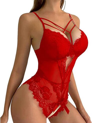 ملابس داخلية نسائية من قطعة واحدة، ملابس داخلية تيدي عميقة على شكل حرف V، ملابس داخلية من الدانتيل الزهري، بيبي دول صغيرة متقاطعة، بدلة نوم in Kuwait