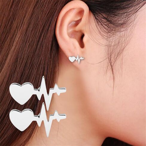 WCRAZYE الفولاذ المقاوم للصدأ ضربات القلب أقراط للممرضة طبيب رومانسية الطبية ECG ضربات القلب أقراط الحب القلب EKG القرط الهدايا الطبية in Saudi Arabia
