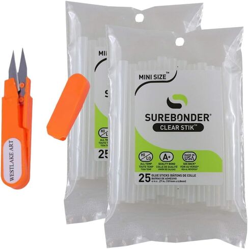 Surebonder Mini Size Glue Sticks, Mini Hot Glue Sticks, Bundle With Embroidery Scissors - 4" Length, 25 Pack For Temperatures, Compatible With & Low Temp Guns [Pack Of 2] in Saudi Arabia