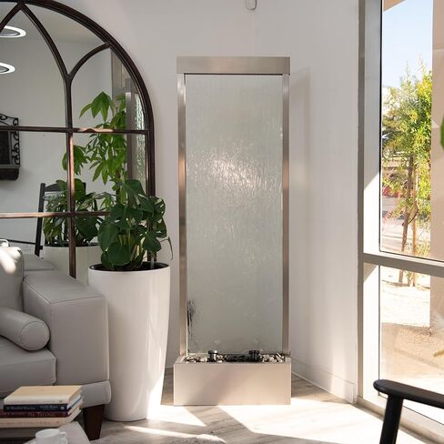 نافورة شلال قائمة بذاتها من الفولاذ/الزجاج مقاس 72 بوصة من XBrand مع مضخة، وأضواء LED وصخور، ونافورة شلال حديثة، ونافورة شلال داخلية، وديكور المنزل والحديقة، in Kuwait