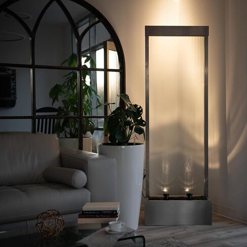 نافورة شلال قائمة بذاتها من الفولاذ/الزجاج مقاس 72 بوصة من XBrand مع مضخة، وأضواء LED وصخور، ونافورة شلال حديثة، ونافورة شلال داخلية، وديكور المنزل والحديقة، in Kuwait