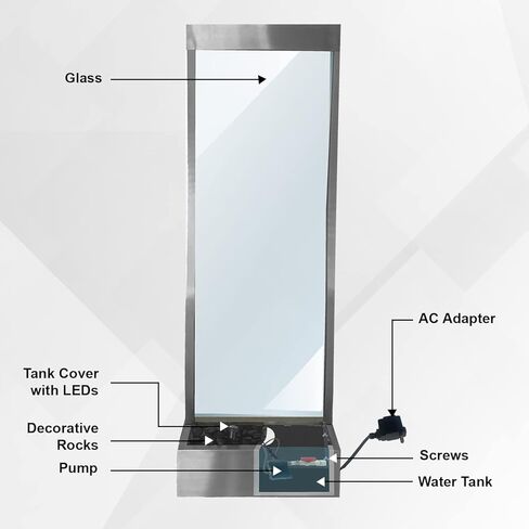 نافورة شلال قائمة بذاتها من الفولاذ/الزجاج مقاس 72 بوصة من XBrand مع مضخة، وأضواء LED وصخور، ونافورة شلال حديثة، ونافورة شلال داخلية، وديكور المنزل والحديقة، in Kuwait