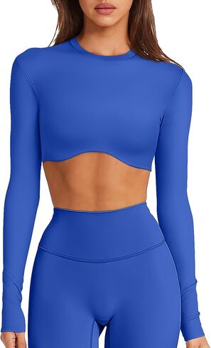 قطع علوية قصيرة مبطنة مزدوجة الأكمام للنساء قطع علوية مثيرة برقبة عالية للتمرين قمصان رياضية للصالة الرياضية قطع علوية مقصوصة للجري in Kuwait