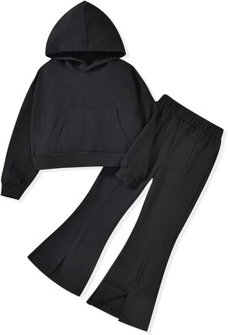 Toddler Little Girls Long Sleeve Hoodie Sweatshirts Split Flare Pants Sweatsuit Outfits in Saudi Arabia