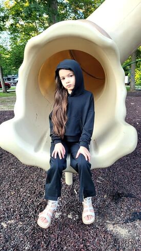 Toddler Little Girls Long Sleeve Hoodie Sweatshirts Split Flare Pants Sweatsuit Outfits in Saudi Arabia