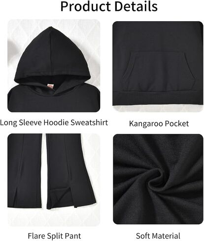 Toddler Little Girls Long Sleeve Hoodie Sweatshirts Split Flare Pants Sweatsuit Outfits in Saudi Arabia