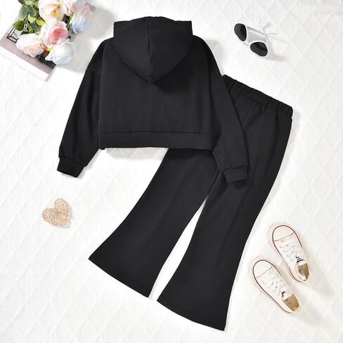 Toddler Little Girls Long Sleeve Hoodie Sweatshirts Split Flare Pants Sweatsuit Outfits in Saudi Arabia