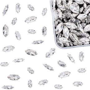 OLYCRAFT 100pcs Sew On Rhinestones Horse Eye Sewing Crystal Glass with Platinum Plated Prongs Cup Mixed Size Flatback Claw Rhinestones for Jewelry, Costume, Dress and Shoes