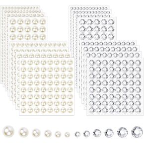 2100Pcs Self Adhesive Pearls and Rhinestones Sticker, Hair Gems Hair Pearls Face Pearls for Makeup Stick on Face Gems for Makeup Stick on Pearls Rhinestone, Crafts, Scrapbooking, 6 Sizes