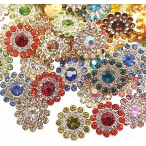 100PCS 14MM Sew on Rhinestones Gems, Flower Gold Claw Rhinestones Glass Crystals Jewelry for Crafting Sewing Clothes Dresses Shoes Belt Decoration Accessories (White)