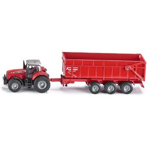 Siku 1844, Massey Ferguson Tractor with Trailer, 1:87, Metal/Plastic, Red, Tiltable Trailer