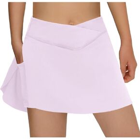 2in1 High Waisted Tennis Skirts for Women with Pockets Crossover Athletic Golf Skorts Workout Sports Skirts