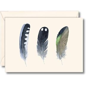 Earth Sky + Water - Waterbird Feathers Notecard Set - 8 Blank Cards with Envelopes (4 each of 2 styles)